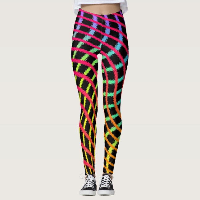 Legging Rolamentos de Arte de Linhas Pintadas com Grade de (Frente)