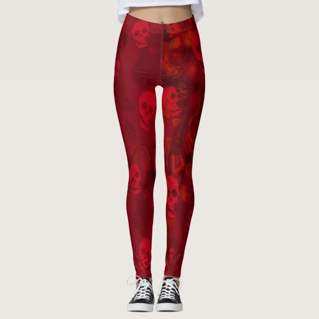 Legging Rolamentos vermelhos com manchas do crânio (Frente)