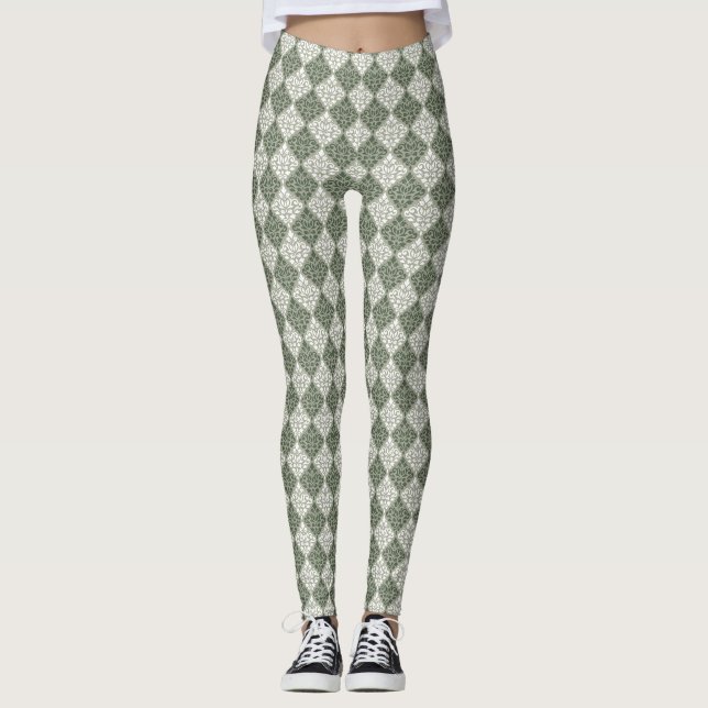 Legging Rolar Damask Rpt Padrão Verde Lt Verde (Frente)