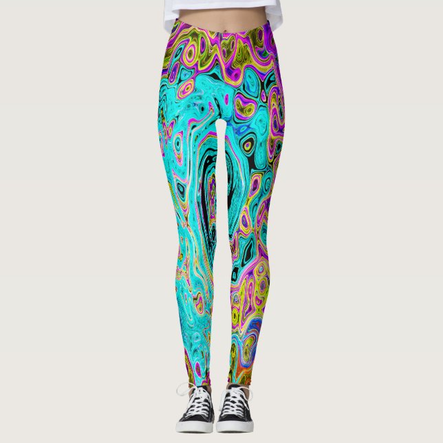Legging Rolha de Abstrato com Retro Líquido Azul-Aqua Azul (Frente)