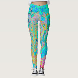 Legging Rolha de Abstrato do Groovy Retro Arco-Íris Líquid