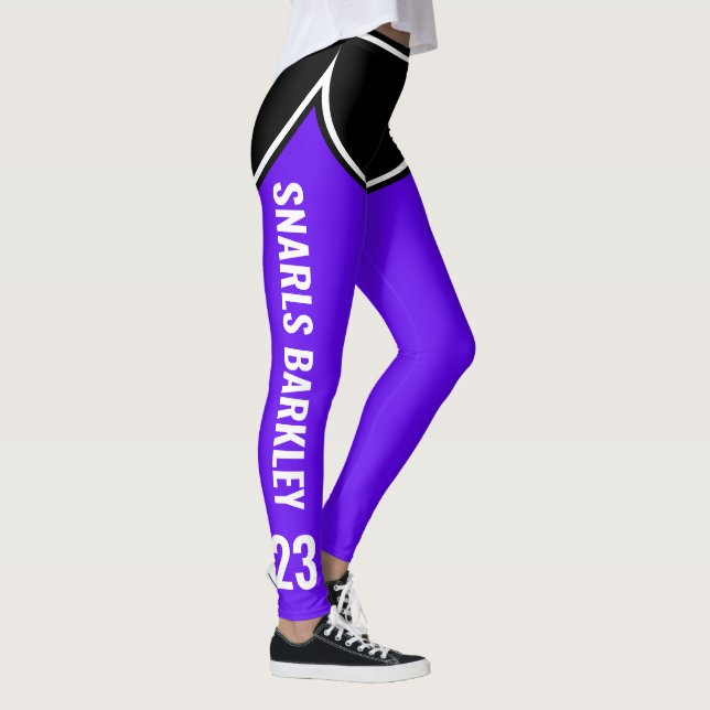 Legging Roller Derby Logo Purple Black Team Name Uniform (Direita)