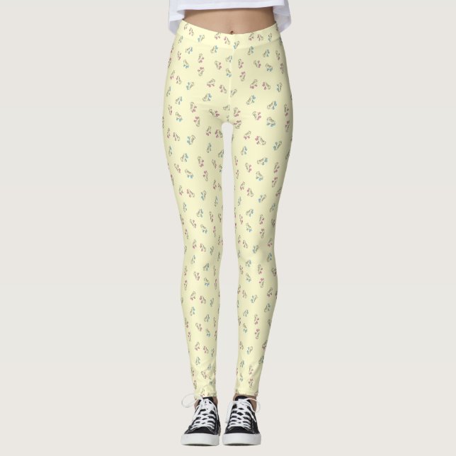 Legging Rollerskate Pale Yellow Outline Cartoon Padrão (Frente)