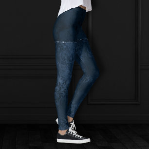 Legging Romance do Marinho da meia-noite Azul-gelado Dam