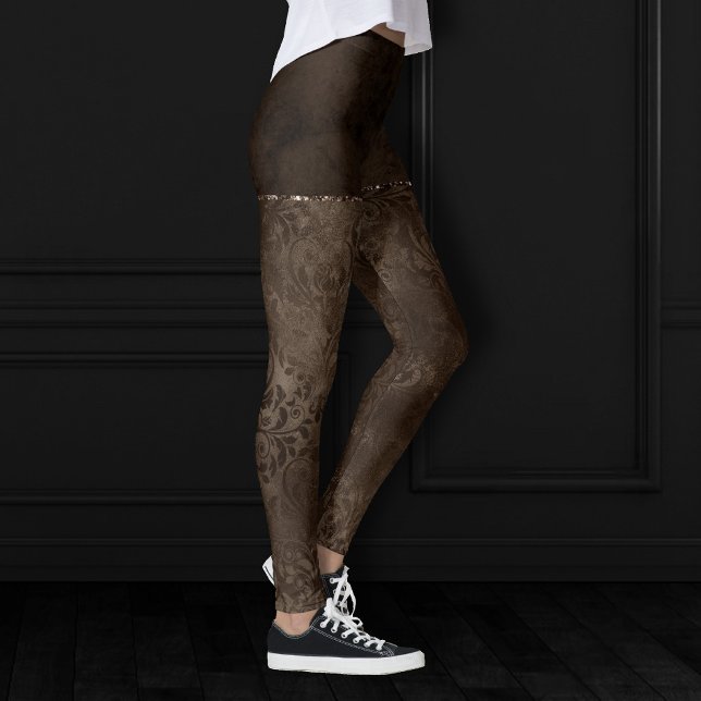 Legging Romance em Bronze à meia-noite | Satinge Damask (Criador carregado)