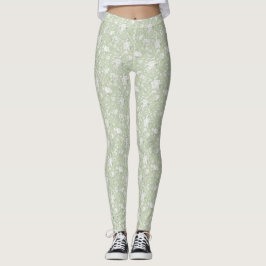 Legging Romantic Green White Flowers