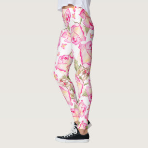 Legging Romântico floral rosa branco amarelo de verão