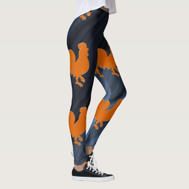 Legging Rooster Laranja e Fundo Azul (Direita)