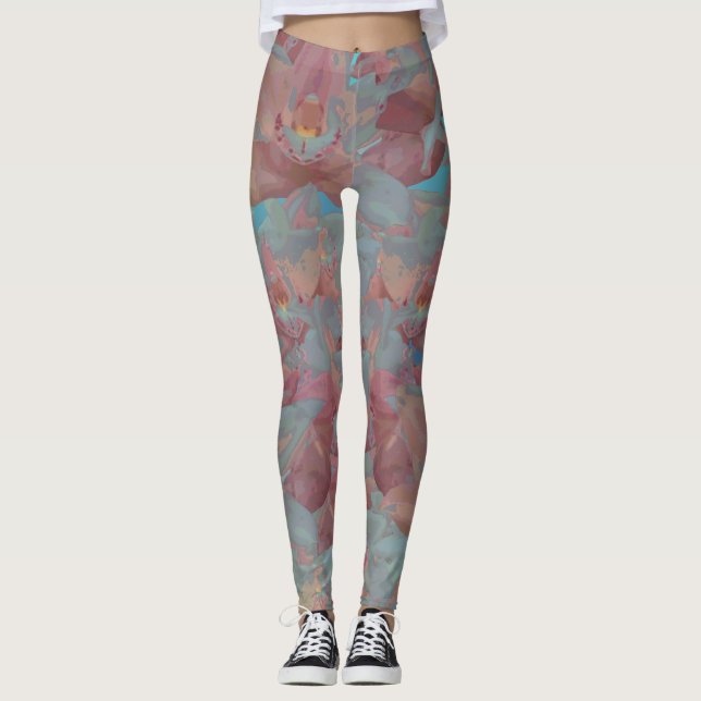 Legging Rosa acrílico floral do Pintura-Rosa (Frente)