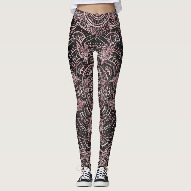 Legging Rosa Boho Cinza Dourada Mandala Design (Frente)