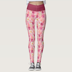 Legging Rosa Branco Bege Rosa Magenta Floral Flores Femini