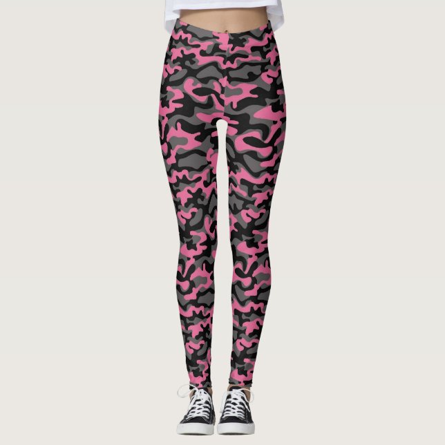 Legging Rosa/caneleiras mulheres cinzentas da camuflagem (Frente)