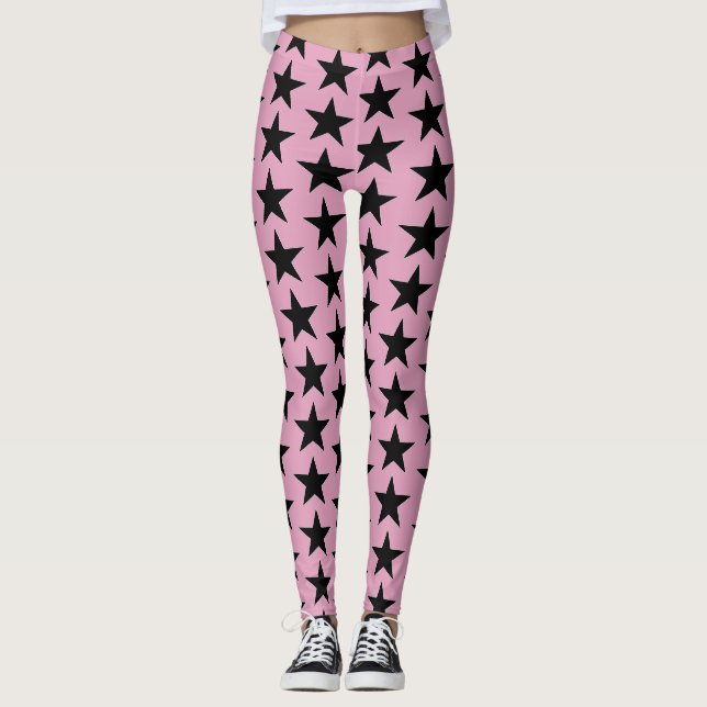 Legging Rosa Chiclete Com Estrelas Pretas (Frente)