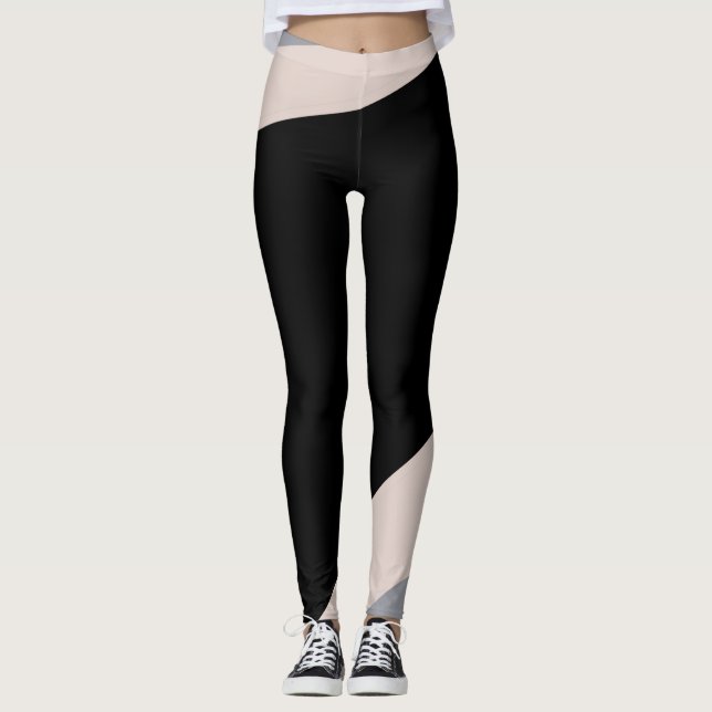 Legging Rosa/Cinza/Calças de ioga preta (Frente)