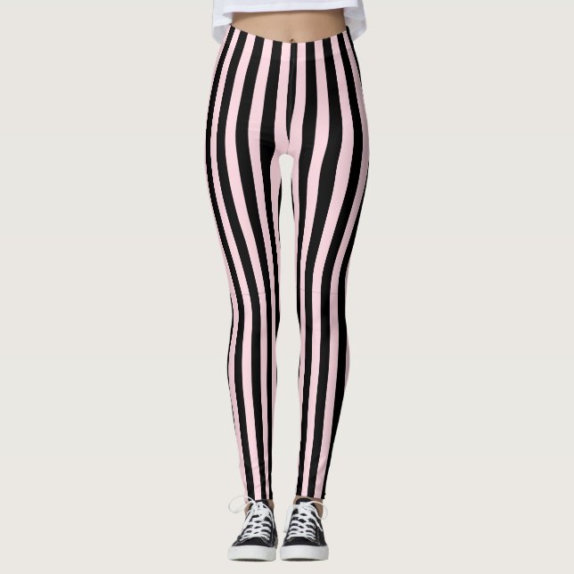 Legging Rosa Claro e Listras Verticais Pretas Chic (Frente)