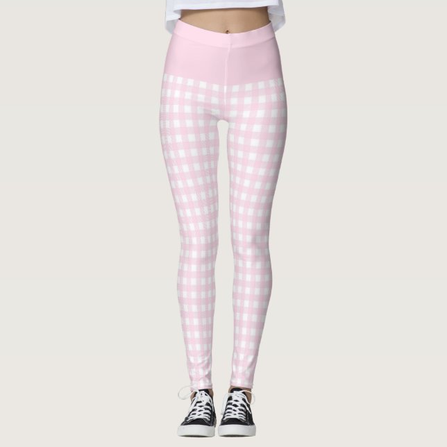 Legging Rosa claro Trendy e Padrão de Gingham de Verificaç (Frente)