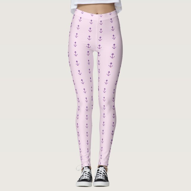 Legging Rosa Com Âncoras Náuticas Roxas (Frente)