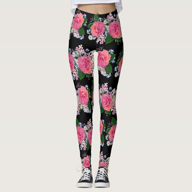Legging Rosa cor-de-rosa-rosa-esbranquiçada Flor branca (Frente)