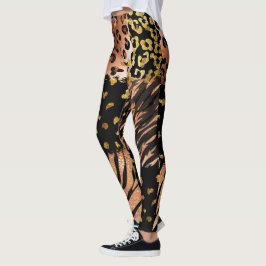 Legging rosa de abstrato de ouro de Leopardo em preto