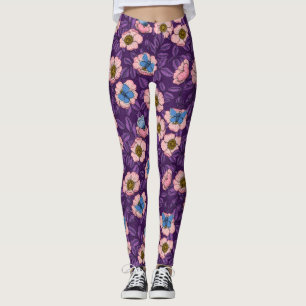 Legging Rosa de cão e borboletas em rosa e roxo