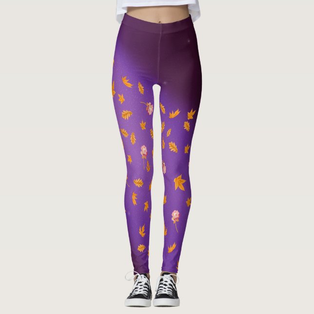 Legging rosa de folhas de outono à luz da lua (Frente)