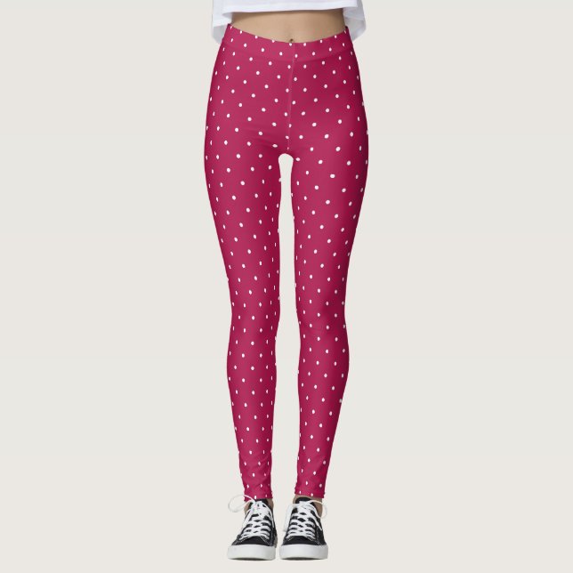 Legging Rosa de framboesa e pontos brancos (Frente)