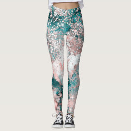 Legging Rosa de Glitter Elegante de Design de Teal Azul