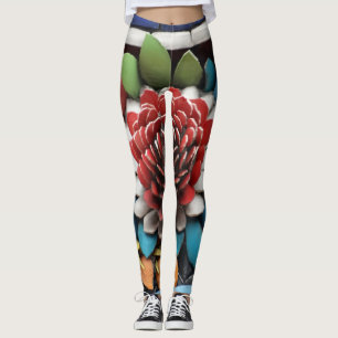 Legging Rosa de madeira multicolorido do templo de Taipei