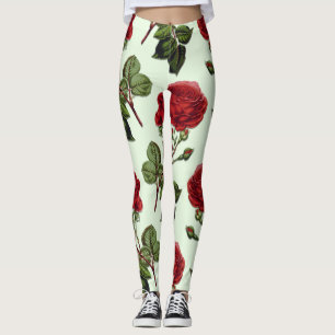 Legging Rosa de padrão verde vermelho longo