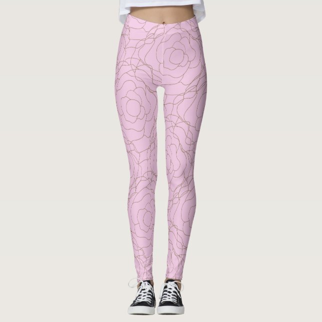 Legging Rosa de vidro manchado: Rosa Dourado a rosa (Frente)