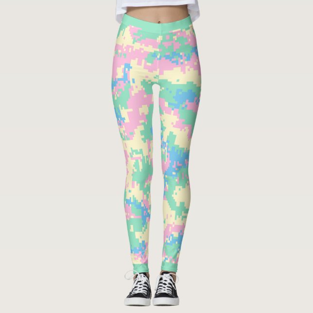 Legging Rosa divertido, verde-menta, turquesa, camuflagem  (Frente)