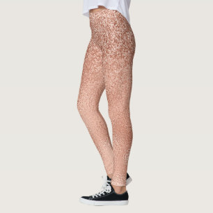 Legging Rosa Dourada Glam Brilhante Brilhante Folha de Fol