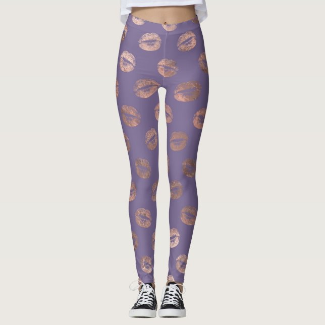 Legging Rosa Dourada Glamourosa com Brilho e Lábios Lavand (Frente)