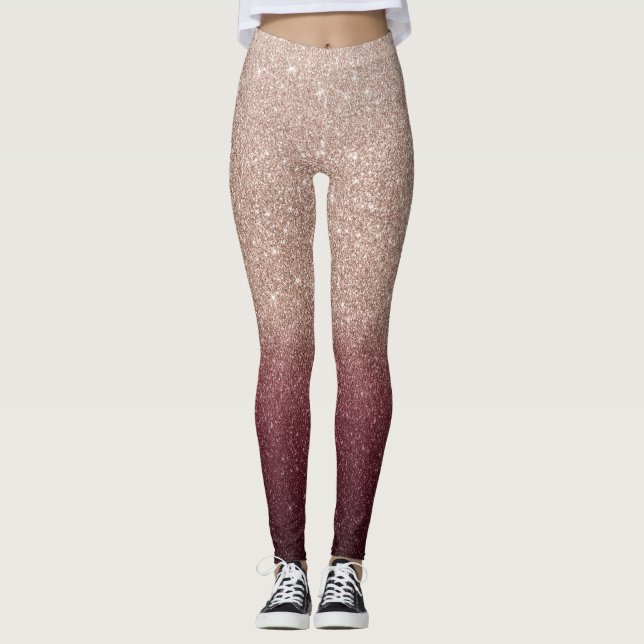 Legging Rosa Dourado e Borgonha Brilhante Moderno (Frente)