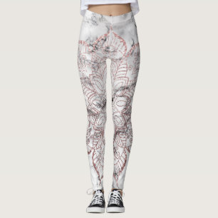 Legging Rosa Dourado Faux Glitter Mandala sobre mármore a