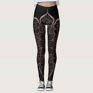 Legging Rosa Dourado Faux Glitter Mandala sobre Preto Sól