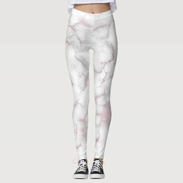 Legging Rosa Dourado Mármore Rosa Moderno Chic Tendência (Frente)