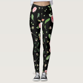 Legging Rosa e folhas sobre fundo negro romântico