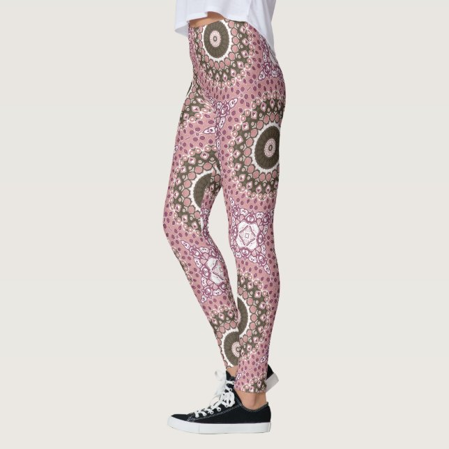 Legging Rosa e Mocha Mandala Padrão Geometria Floral (Esquerda)