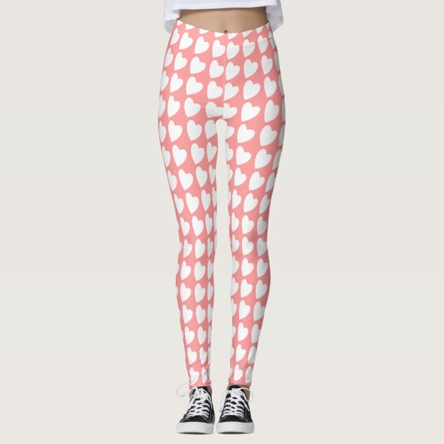 Legging Rosa e White Heart Pattern Girly (Frente)