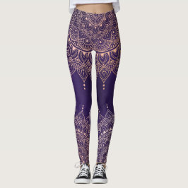 Legging Rosa Elegante Dourada no Purple Floral Henna Manda
