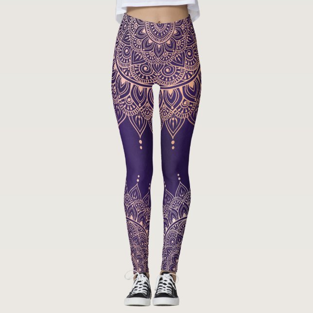 Legging Rosa Elegante Dourada no Purple Floral Henna Manda (Frente)