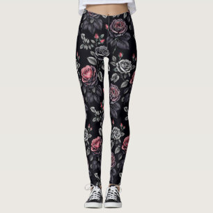 Legging Rosa Escuro de design de Arte Floral