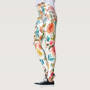 Legging Rosa floral vermelho-alaranjado