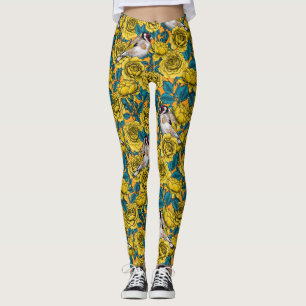 Legging Rosa, flores e aves-pintadas