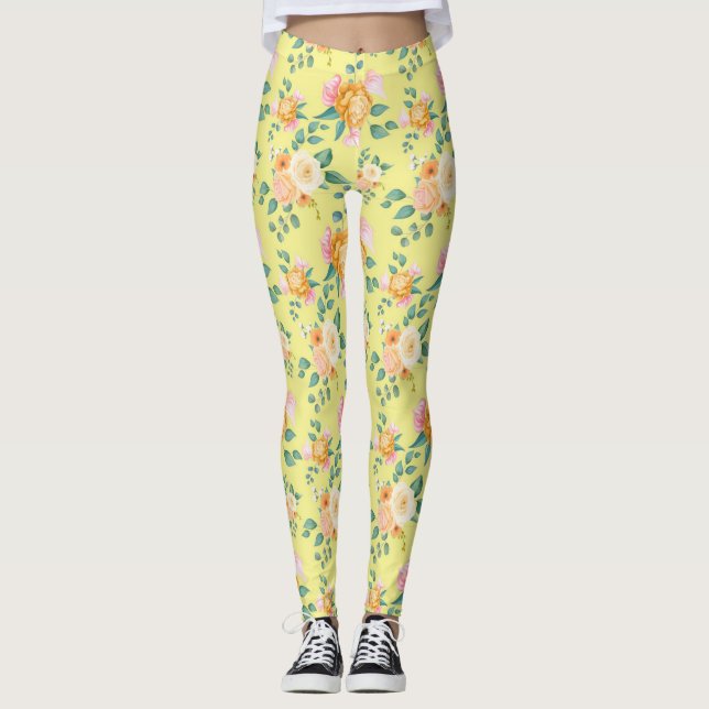 Legging Rosa Flores Padrão Floral-23220 (Frente)