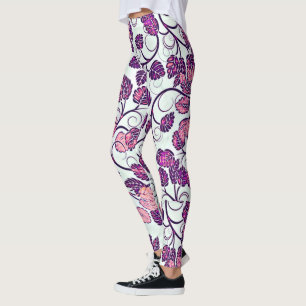 Legging Rosa + Folhas Roxas