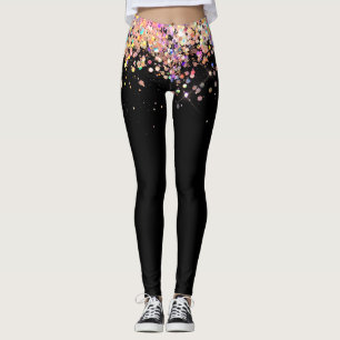 Legging Rosa Holográfico Elegante preto brilhante Dourado