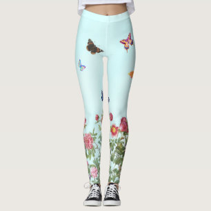 Legging Rosa Jardim com Borboletas em Fundo Azul