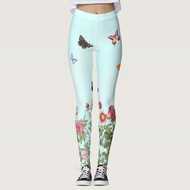 Legging Rosa Jardim com Borboletas em Fundo Azul (Frente)